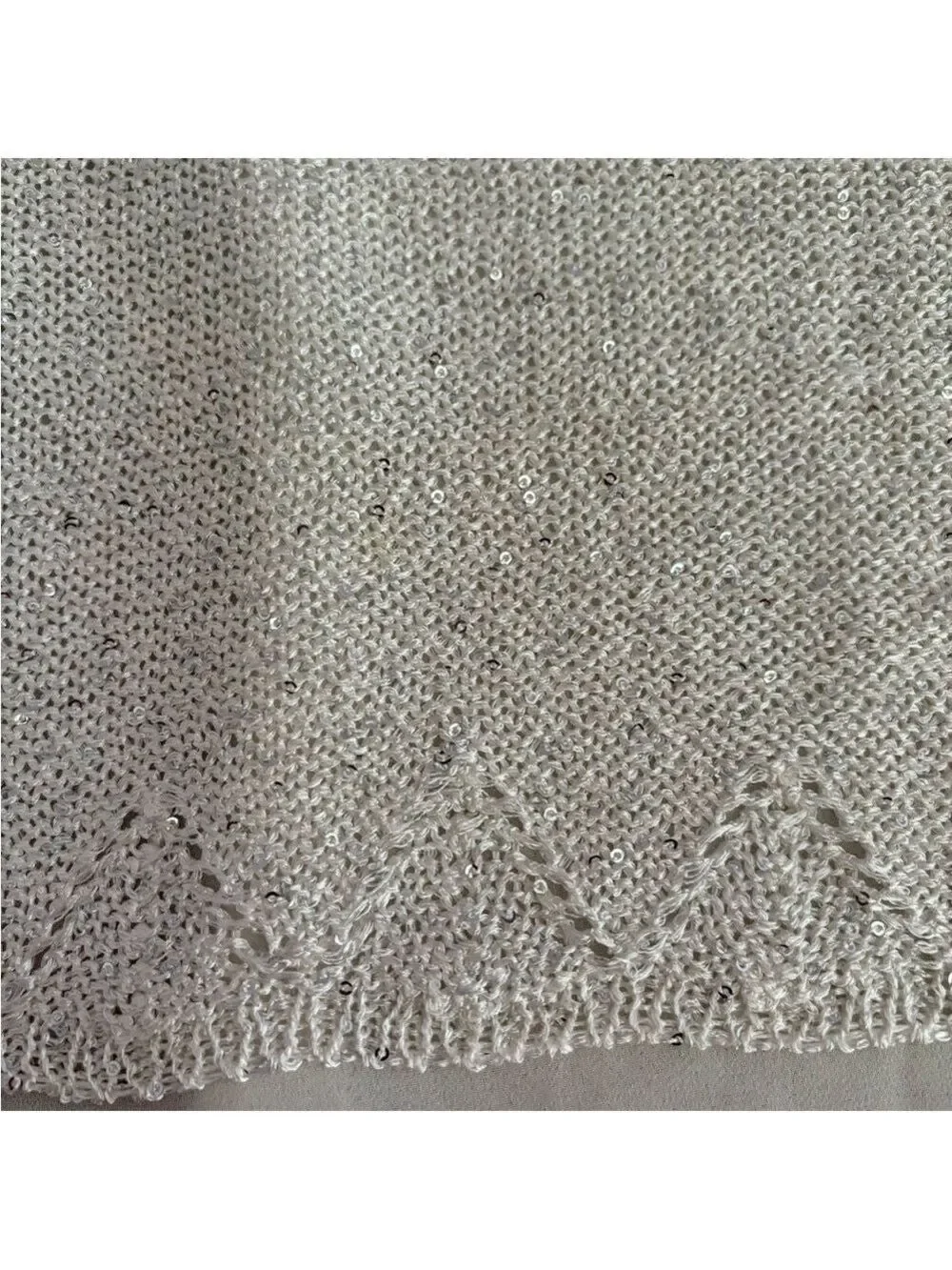 Sioni Winter White Sparkle Sweater XL – Hi-Lo Hem, Chiffon Lining, Rhinestone